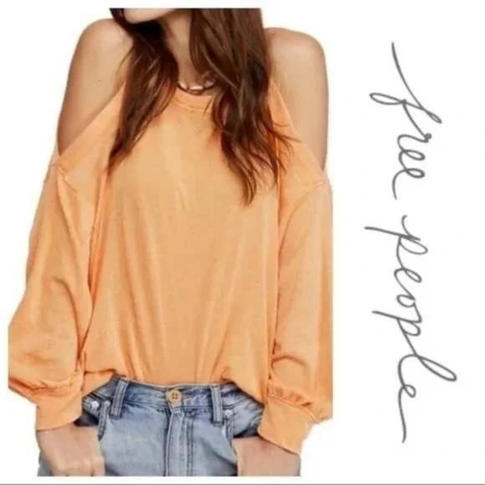 Free People Chill Out Cold Shoulder Oversized Top Tangerine Orange Size Med